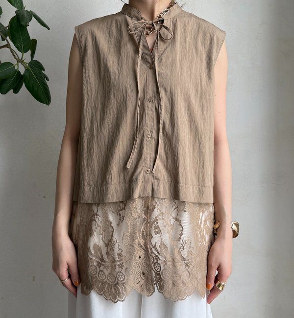  「レース切替ノースリブラウス」|シャツ・ブラウス|