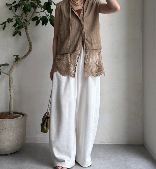  「レース切替ノースリブラウス」|シャツ・ブラウス|