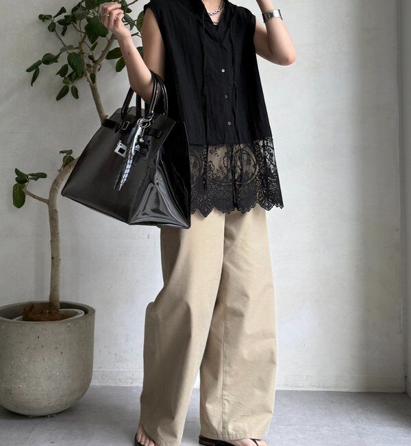  「レース切替ノースリブラウス」|シャツ・ブラウス|