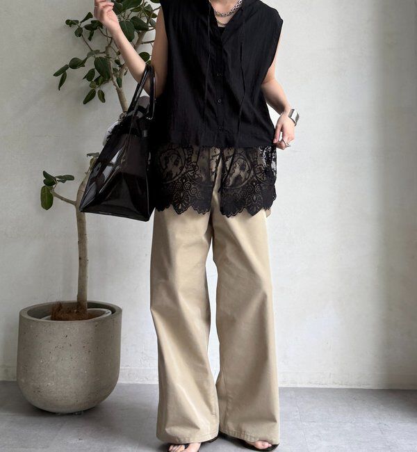  「レース切替ノースリブラウス」|シャツ・ブラウス|