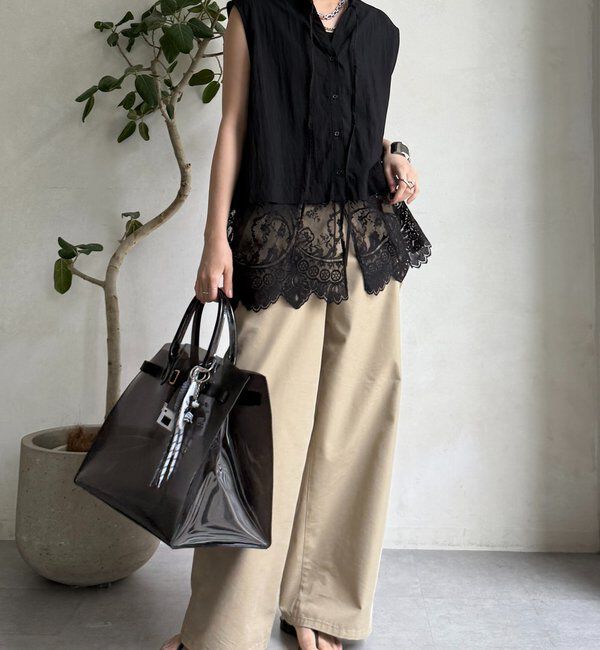  「レース切替ノースリブラウス」|シャツ・ブラウス|