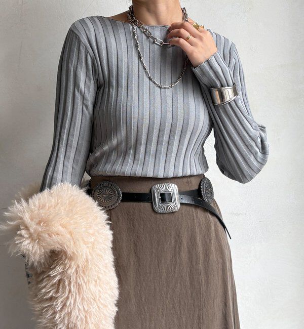  「【WEB限定】ワイドリブボートネックプルオーバー」|ニット・セーター|グレー