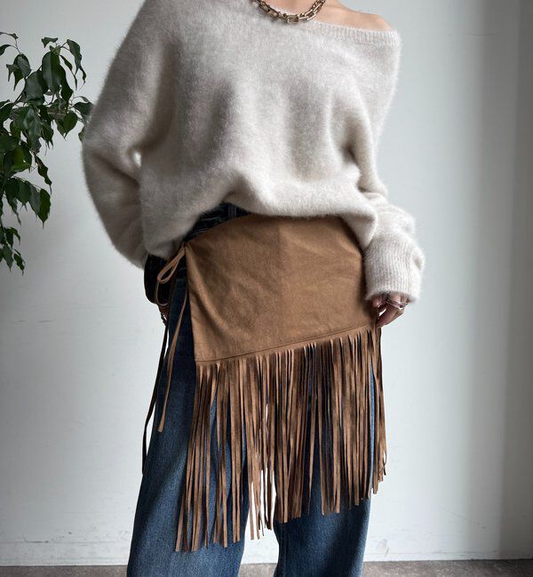  「フリンジストール」|マフラー|ベージュ