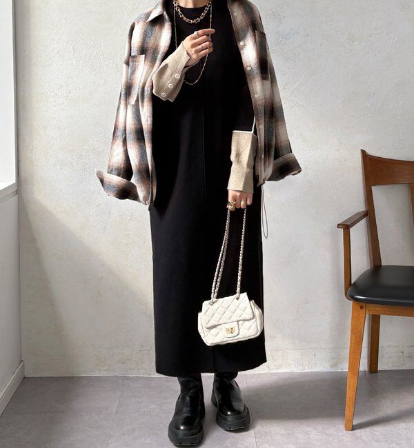  「【WEB限定】ラインデザインミラノリブワンピース」|ワンピース|ブラック