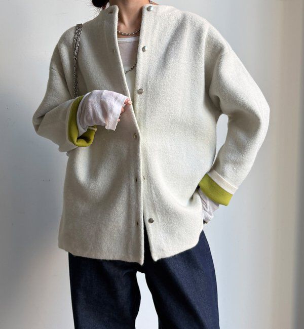  「【WEB限定】ダブルフェイスニットショートコート」|カーディガン|