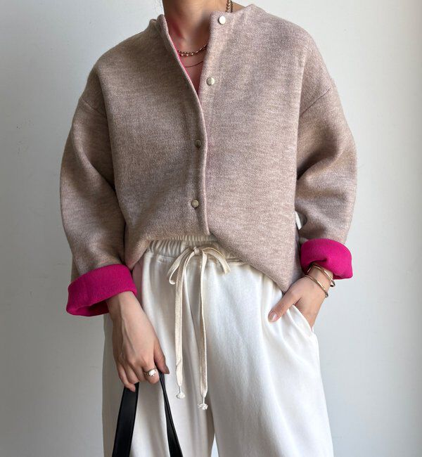  「【WEB限定】ダブルフェイスニットショートコート」|カーディガン|