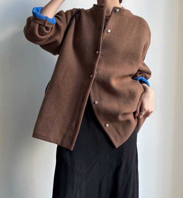  「【WEB限定】ダブルフェイスニットショートコート」|カーディガン|ブラウン