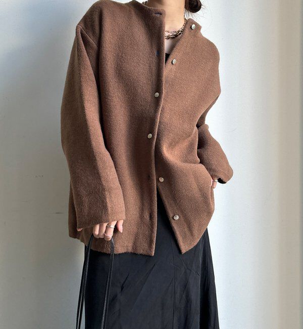  「【WEB限定】ダブルフェイスニットショートコート」|カーディガン|