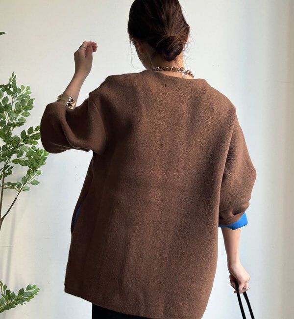  「【WEB限定】ダブルフェイスニットショートコート」|カーディガン|