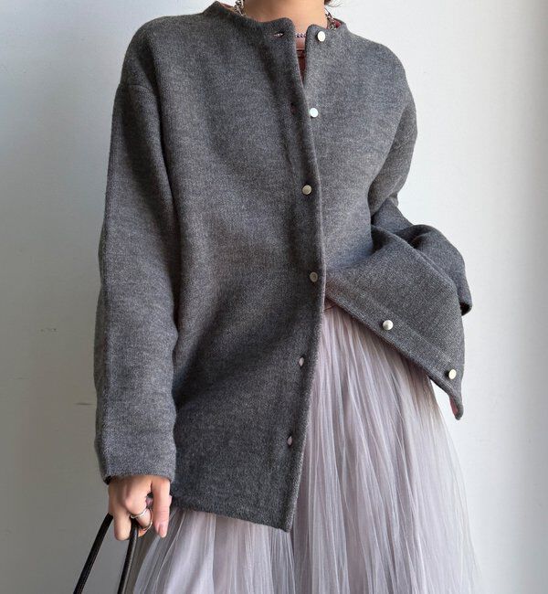  「【WEB限定】ダブルフェイスニットショートコート」|カーディガン|