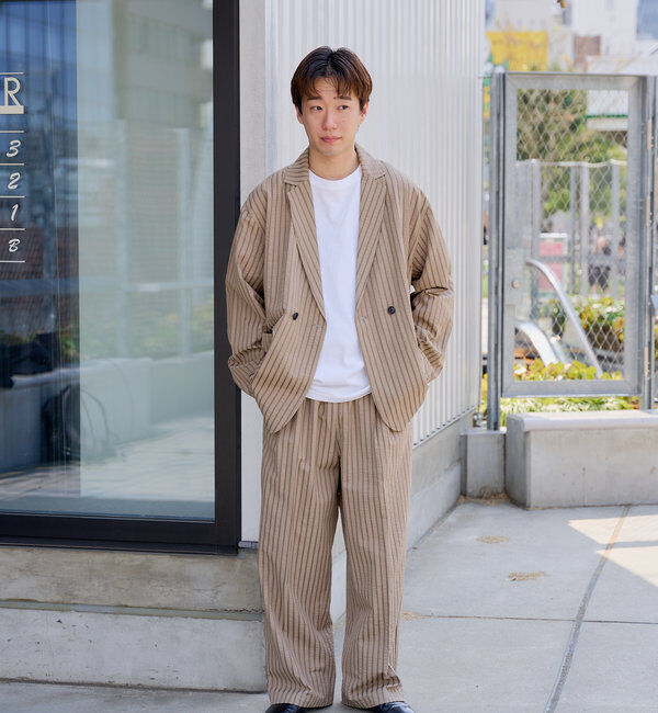  「【WHIMSIC/SET対応】シアサッカーストライプルーズフィットイージーパンツ」|チノ|