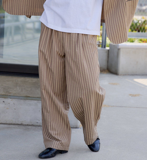  「【WHIMSIC/SET対応】シアサッカーストライプルーズフィットイージーパンツ」|チノ|