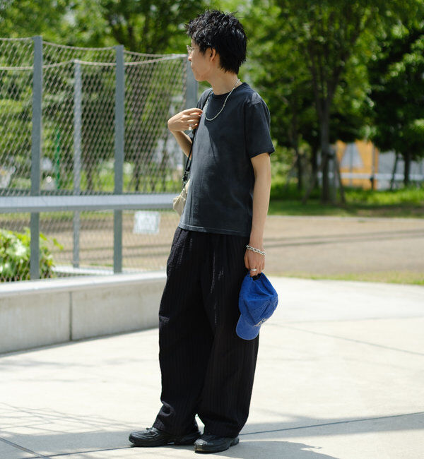  「【WHIMSIC/SET対応】シアサッカーストライプルーズフィットイージーパンツ」|チノ|