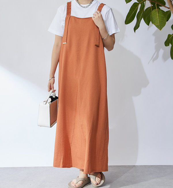  「《お腹周りカバー◎》シャーリングキャミワンピース」|その他|キャメル