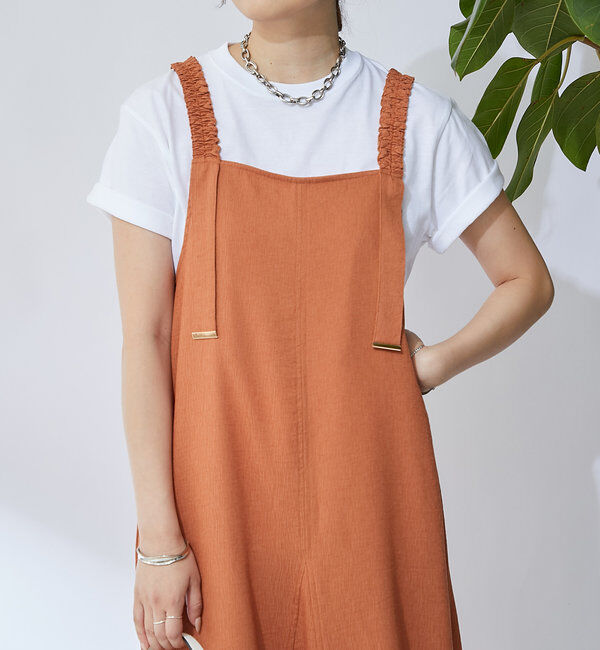  「《お腹周りカバー◎》シャーリングキャミワンピース」|その他|