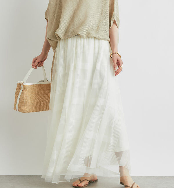  「チュールチェック柄フレアスカート」|スカート|