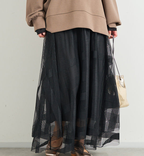  「チュールチェック柄フレアスカート」|スカート|