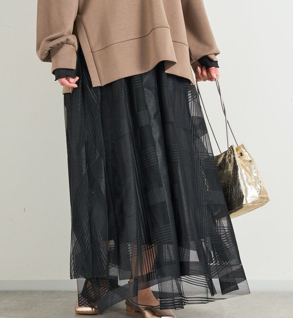  「チュールチェック柄フレアスカート」|スカート|