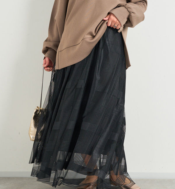  「チュールチェック柄フレアスカート」|スカート|