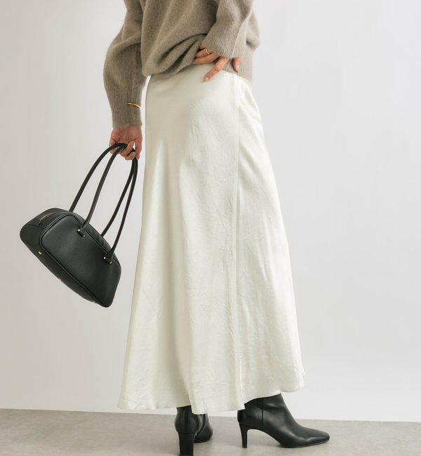  「【華やかな光沢感】ワッシャーサテンバイアススカート」|スカート|