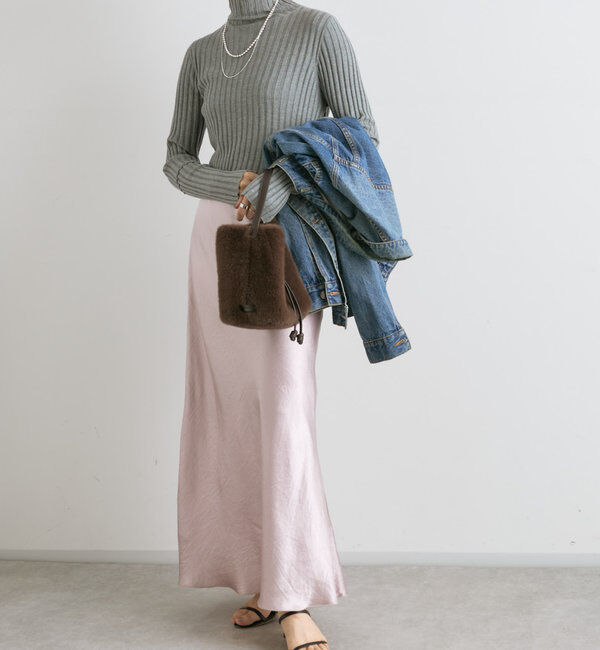  「【華やかな光沢感】ワッシャーサテンバイアススカート」|スカート|