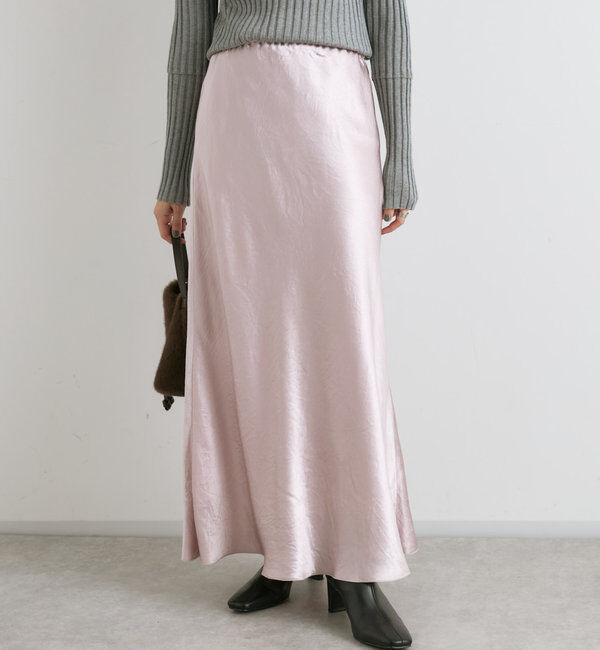  「【華やかな光沢感】ワッシャーサテンバイアススカート」|スカート|