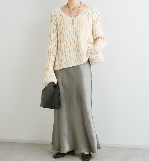  「【華やかな光沢感】ワッシャーサテンバイアススカート」|スカート|