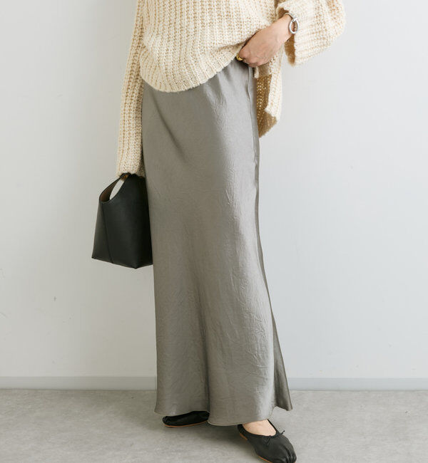  「【華やかな光沢感】ワッシャーサテンバイアススカート」|スカート|