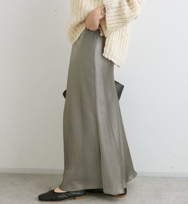  「【華やかな光沢感】ワッシャーサテンバイアススカート」|スカート|