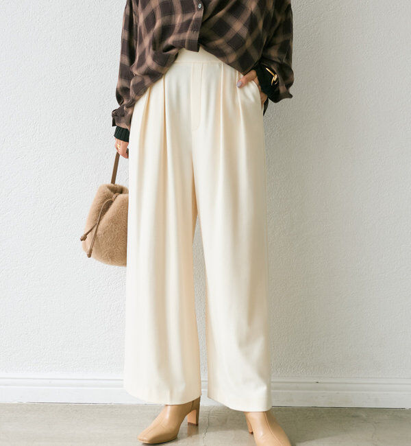  「【秋冬素材が登場！】両面起毛タックワイドスラックス」|チノ|オフホワイト