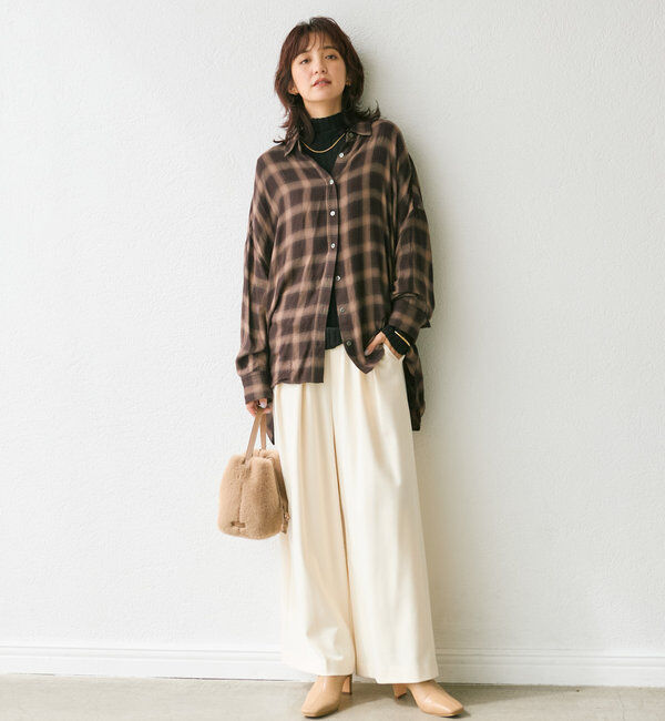  「【秋冬素材が登場！】両面起毛タックワイドスラックス」|チノ|