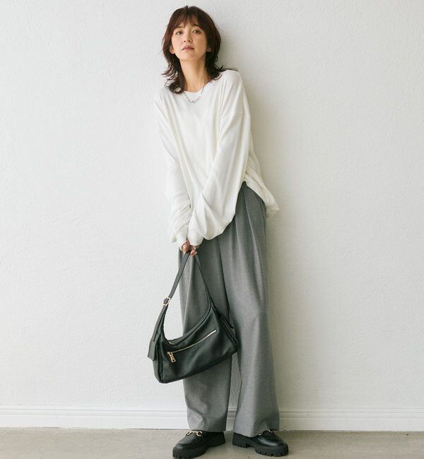  「【秋冬素材が登場！】両面起毛タックワイドスラックス」|チノ|