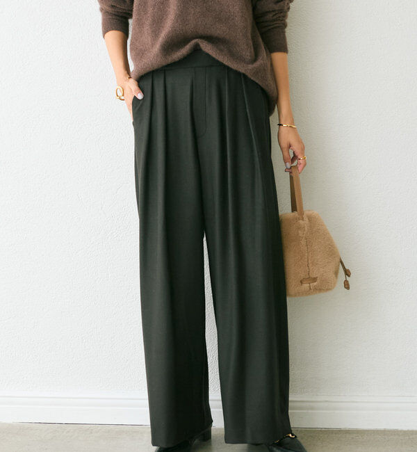  「【秋冬素材が登場！】両面起毛タックワイドスラックス」|チノ|ブラック