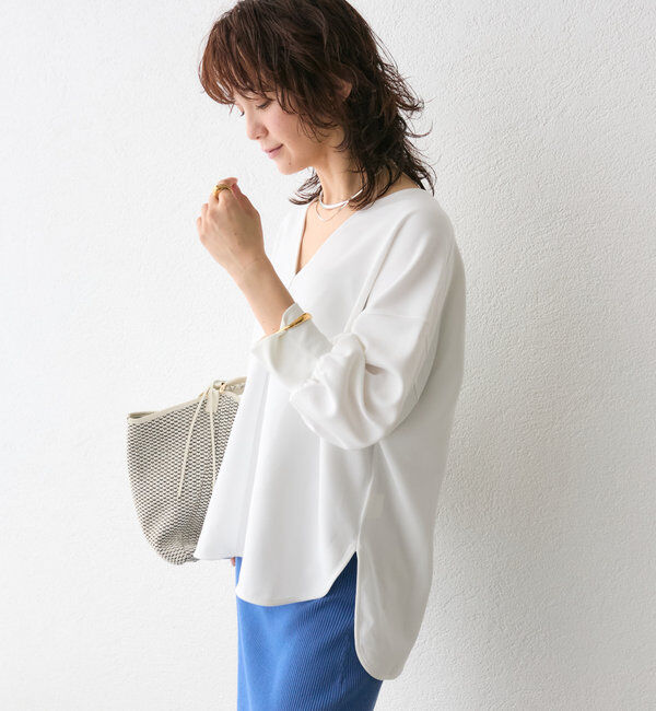  「【着心地抜群】カットジョーゼット5分袖プルオーバー」|Tシャツ・カットソー|