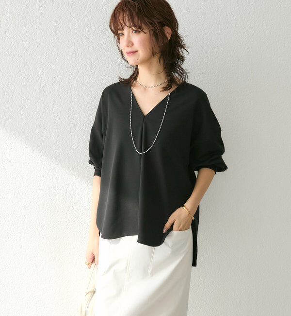  「【着心地抜群】カットジョーゼット5分袖プルオーバー」|Tシャツ・カットソー|