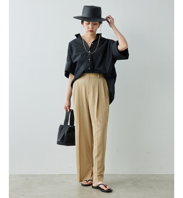  「ジャージーワイドタックパンツ」|スラックス|