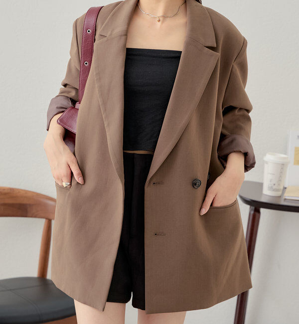  「【SNS総再生回数400万回突破！セットアップ対応】オーバーダブルジャケット」|テーラードジャケット|ブラウン