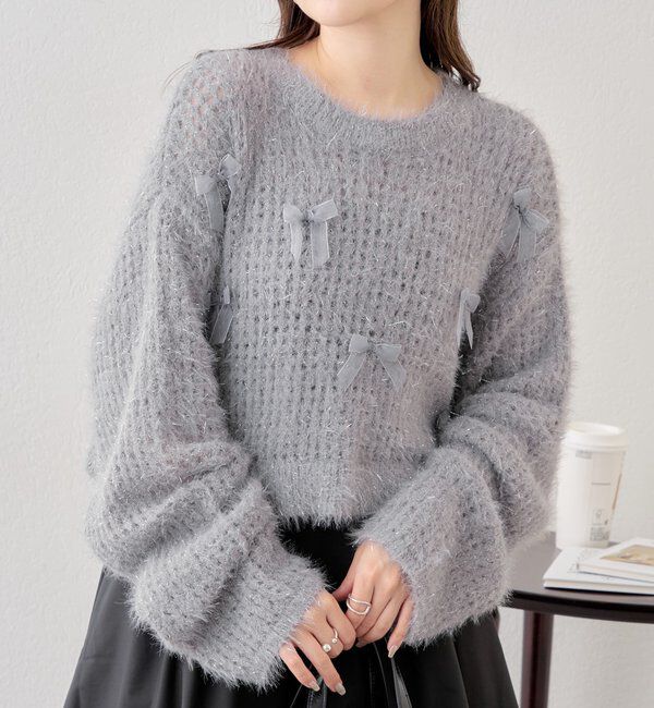  「【新色追加！】シャギーシアーリボンニット」|ニット・セーター|