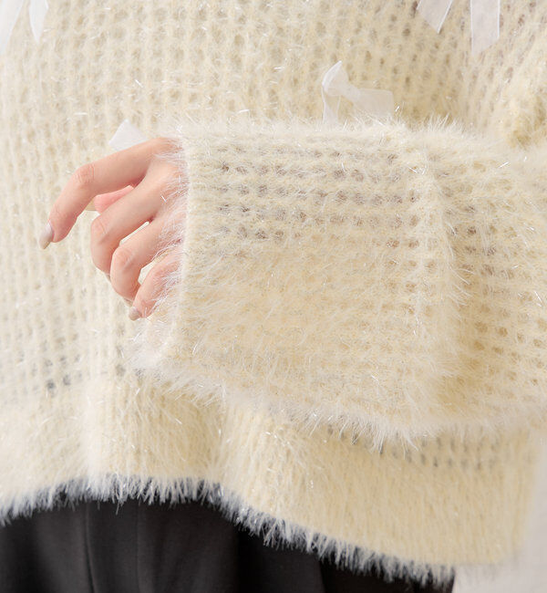  「【新色追加！】シャギーシアーリボンニット」|ニット・セーター|