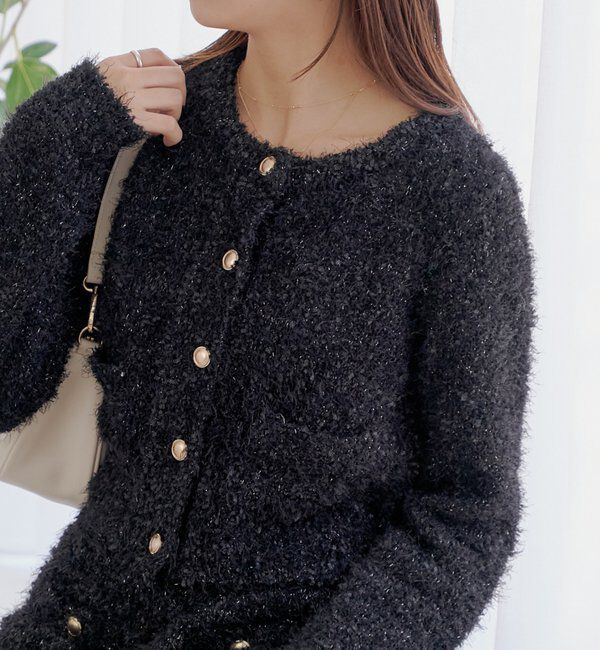  「【セットアップ対応】ラメシャギー金釦コンパクト長袖カーディガン」|カーディガン|