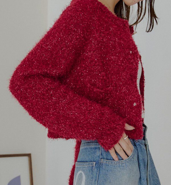  「【セットアップ対応】ラメシャギー金釦コンパクト長袖カーディガン」|カーディガン|