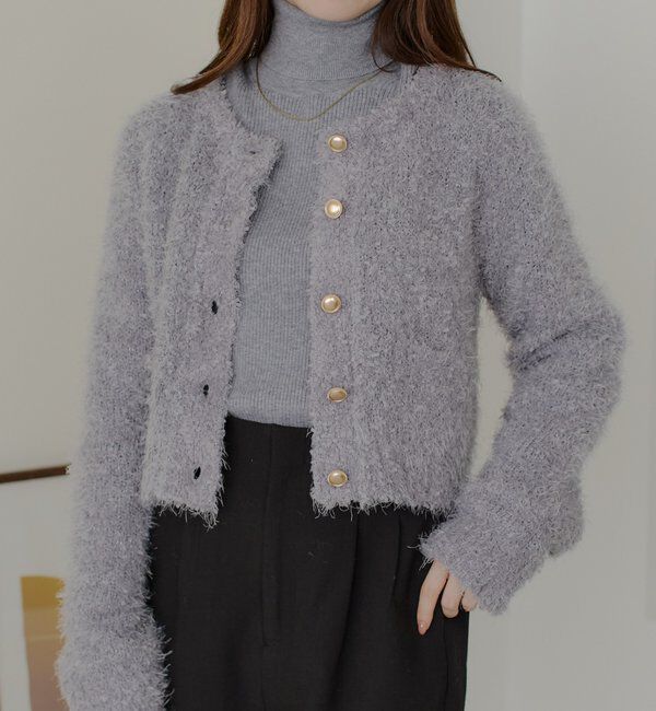  「【セットアップ対応】ラメシャギー金釦コンパクト長袖カーディガン」|カーディガン|