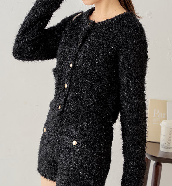  「【セットアップ対応】ラメシャギー金釦コンパクト長袖カーディガン」|カーディガン|