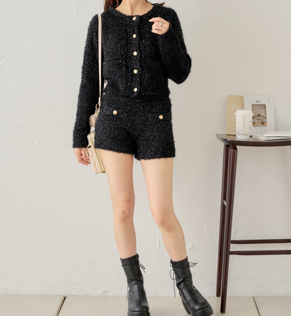  「【セットアップ対応】ラメシャギー金釦コンパクト長袖カーディガン」|カーディガン|