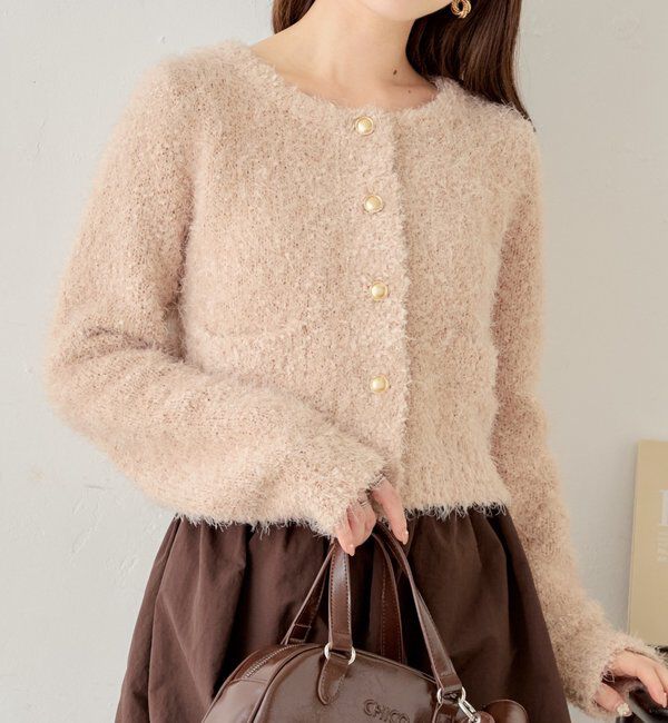  「【セットアップ対応】ラメシャギー金釦コンパクト長袖カーディガン」|カーディガン|