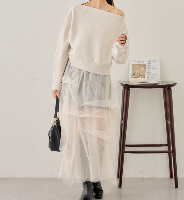  「【セットアイテム】オフショルニットセットチュールワンピース」|ワンピース|