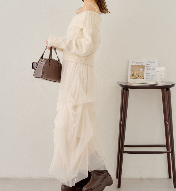  「【セットアイテム】オフショルニットセットチュールワンピース」|ワンピース|