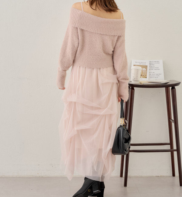  「【セットアイテム】オフショルニットセットチュールワンピース」|ワンピース|