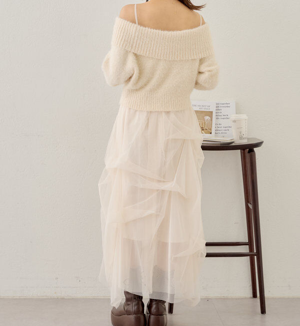  「【セットアイテム】オフショルニットセットチュールワンピース」|ワンピース|