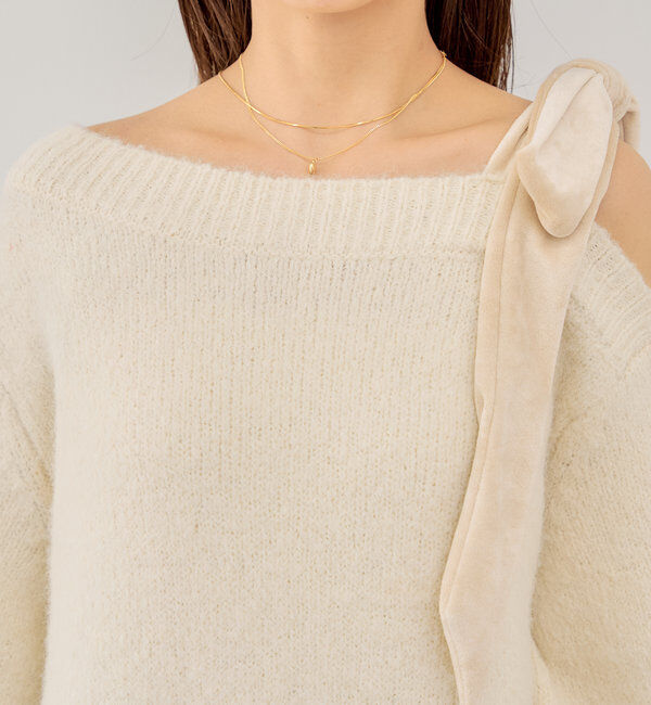  「ベロアリボンワンショルシャギーミニワンピース」|ワンピース|